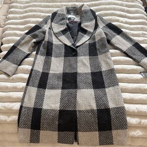Kensie Black and Cream Checkered Trench Coat